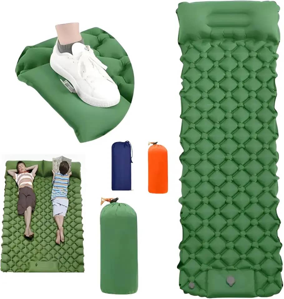 Colchonete Camping Colchão Inflável Solteiro, Praticidade e Conforto,Acampamento Acessorios (Verde)