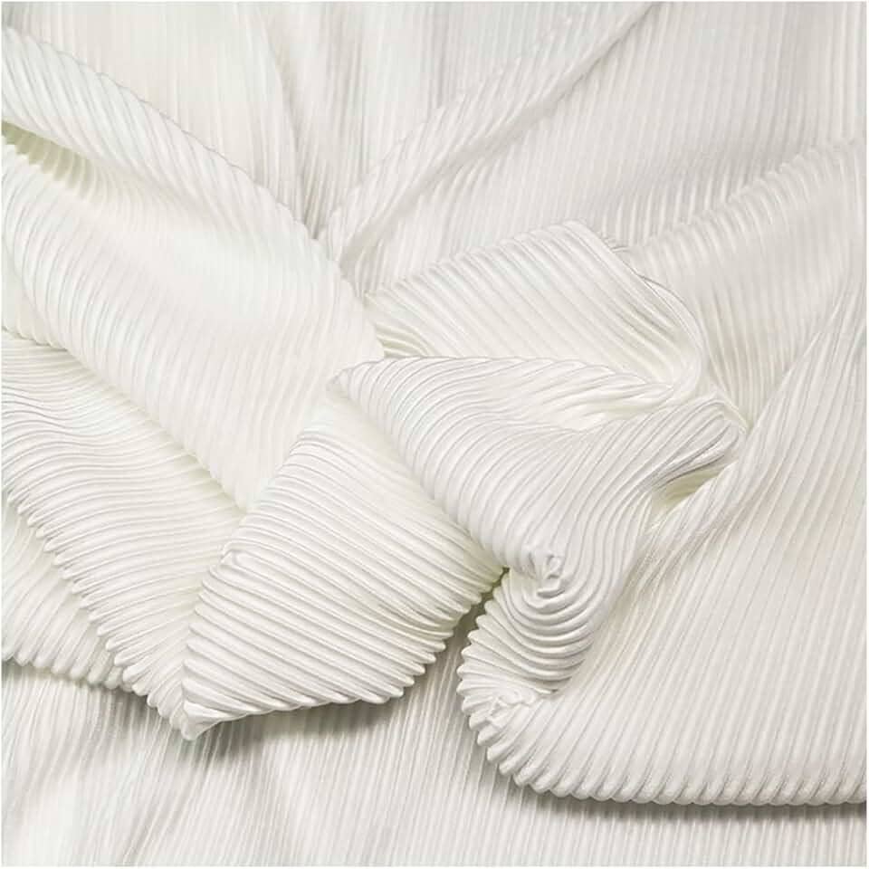 Tecido plissado tecido elástico linha textura elástica listras finas tecido designer para calças sociais terno costura 150 cm largura M105F2 (marfim)