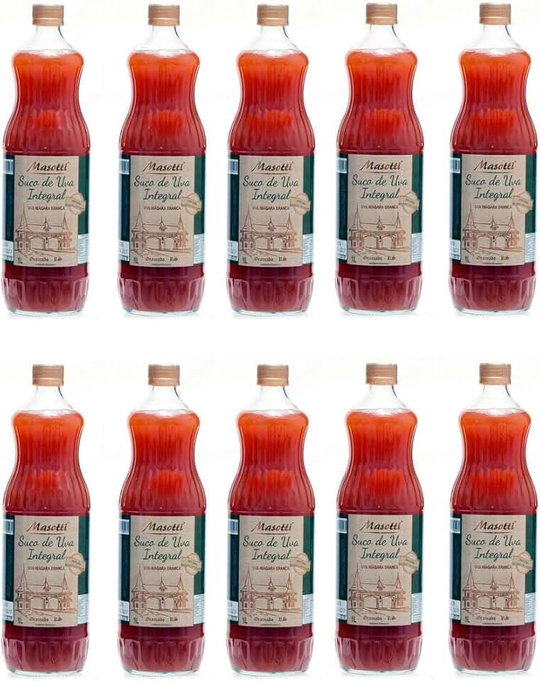 Suco Integral Uva Niágara Kit 10 Garrafas de 1 Litro Vinícola Masotti