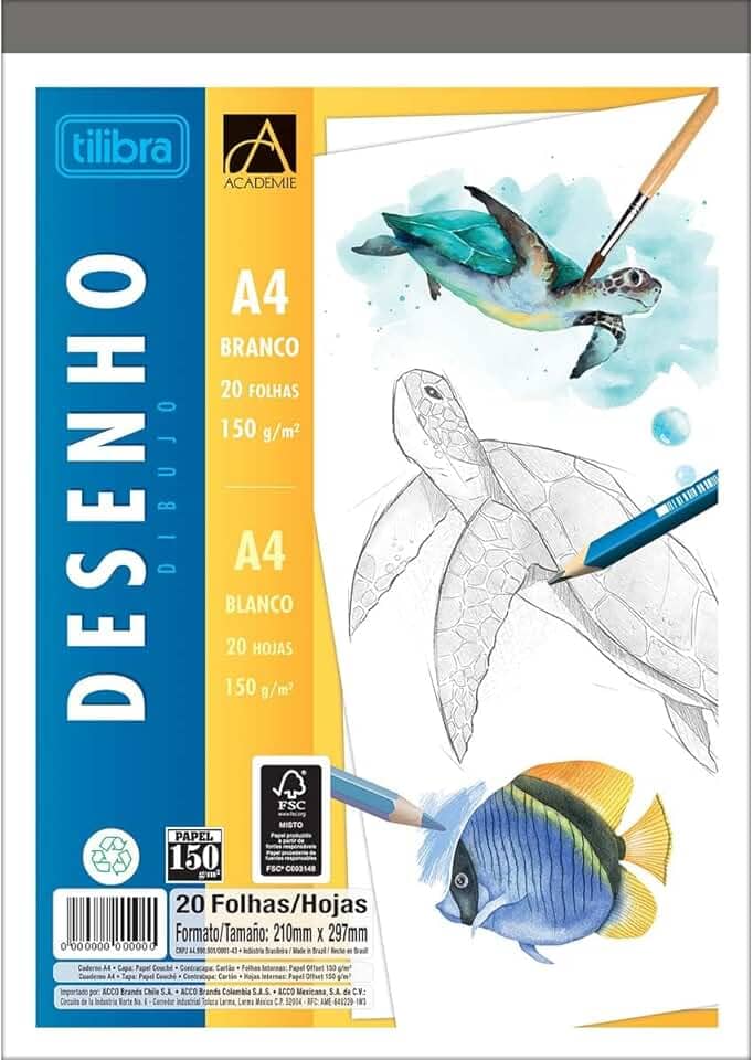Tilibra - Caderno Colado Desenho A4 Branco Académie 20 Folhas - 1 un