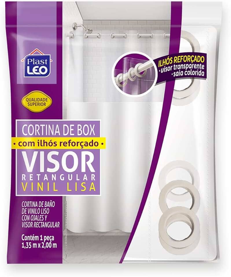 Cortina para Box Branca com Ilhós Visor Cristal (1,35x2,00m) | Plast Leo (Ref.641-F)