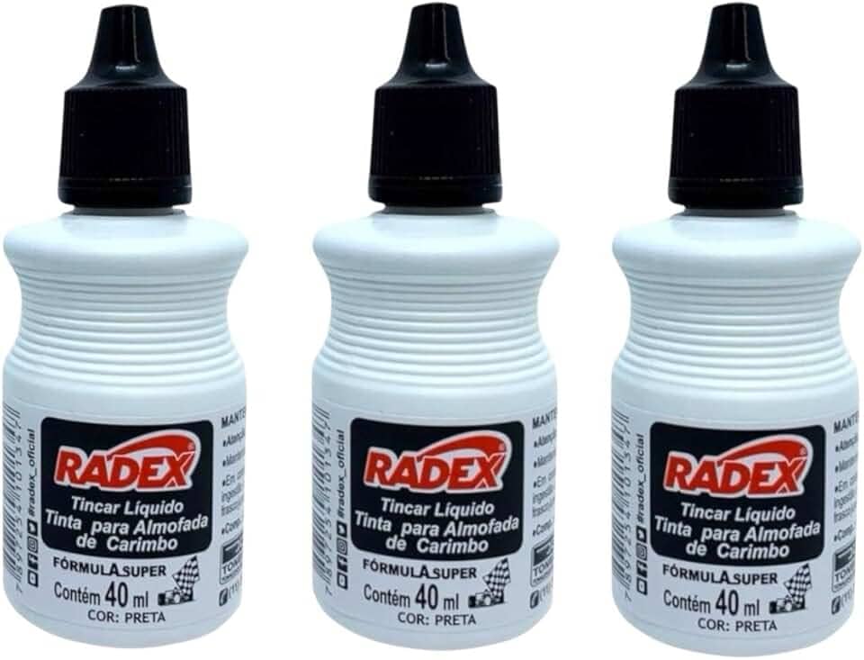 Tinta Para Carimbo Alto Rendimento Escolar Escritório 40ml preto kit com 3 unidades