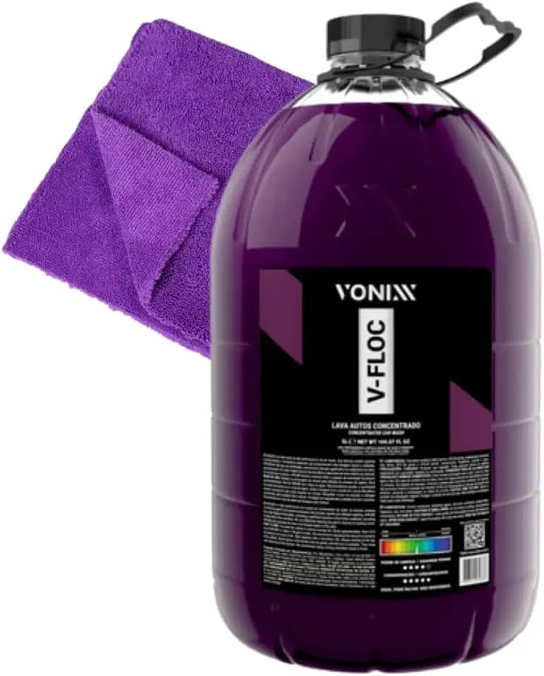 Shampoo Automotivo V-Floc 5L Lavar Carro Moto Vonixx 5L + Pano Microfibra
