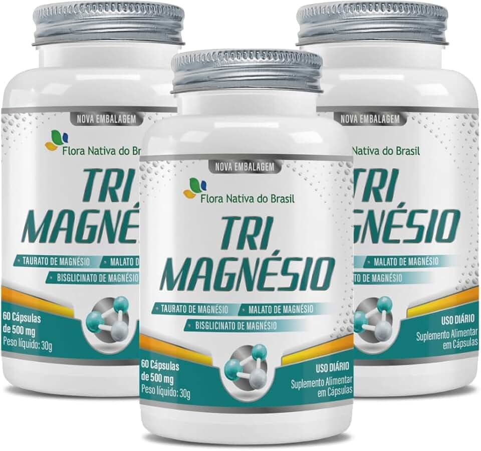 Kit Com 3 Tri Magnésio (taurato, malato e Bisglicinato) 500mg 60 Caps