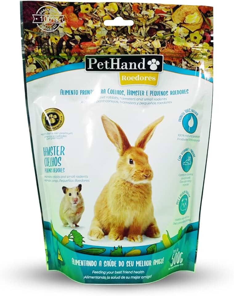 Ração Para Roedores Super Premium Pethand 500G, Fazenda Bioland, Alimento Pronto Para Coelhos, Hamster E Pequenos Roedores, Verde, Produto 100% Natural Com Vitaminas E Minerais, PetHand É Saúde E