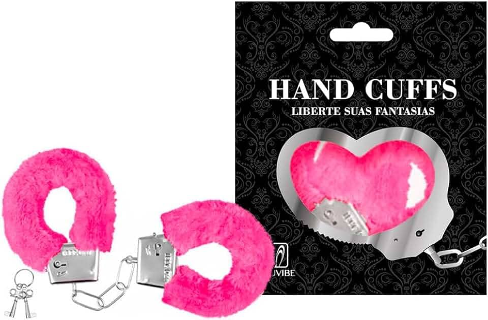 Algema Metal Fantasia Profissional Aço e Corrente Cromada Revestida em Pelúcia com Chave (ROSA)