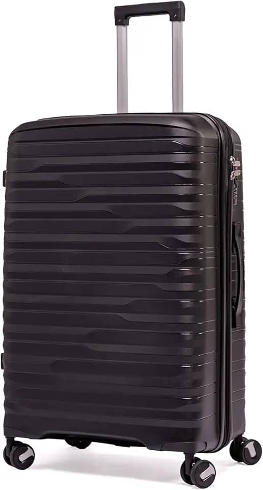 Mala De Viagem Média 23 Kg Polipropileno 4 Rodas Duplas 360 Fibra Rígida Tamanho M Leve Resistente Para Despachar (PRETO, médio)