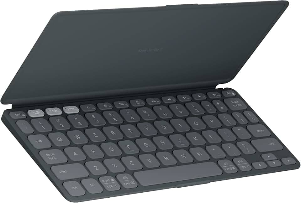 Teclado Sem Fio Portátil Logitech Keys-To-Go 2 para Tablets, iPad, iPhone, macOs e Windows, com Capa Integrada, Conexão Bluetooth e Easy-Switch para até 3 Dispositivos - Grafite