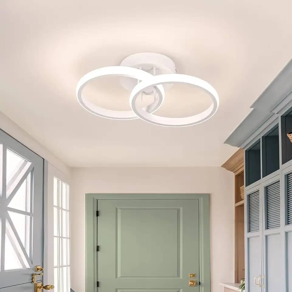 BEMMY Luminária de Teto, Lustre Redondo com Holofote, Quarto, Cozinha, Sala de Estar, Decoração, Lustre Regulável com Luz Ajustável em 3 Cores 85-165V 27 * 17cm (Branco)