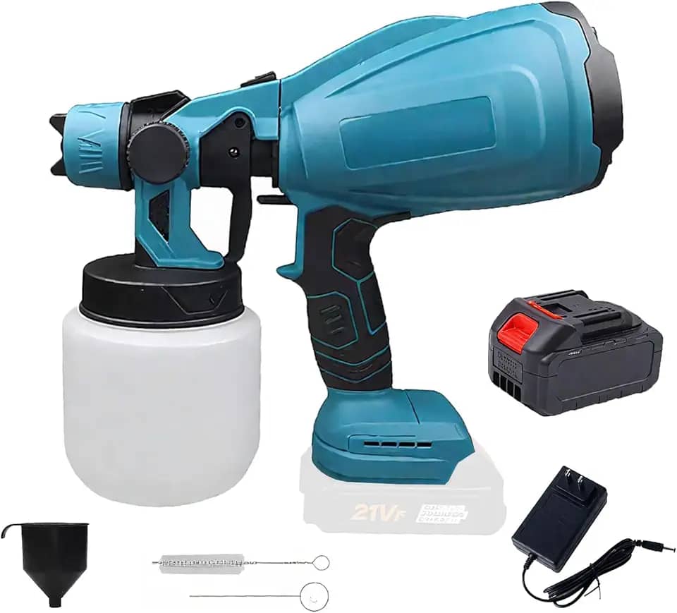 Pistola de Pintura Elétrica Sem Fio 21V com Bateria 2000mAh, 800W Pico, Motor de Cobre, Tanque 800ml, para Tintas de Baixa Viscosidade - Ideal para Reformas e Projetos DIY