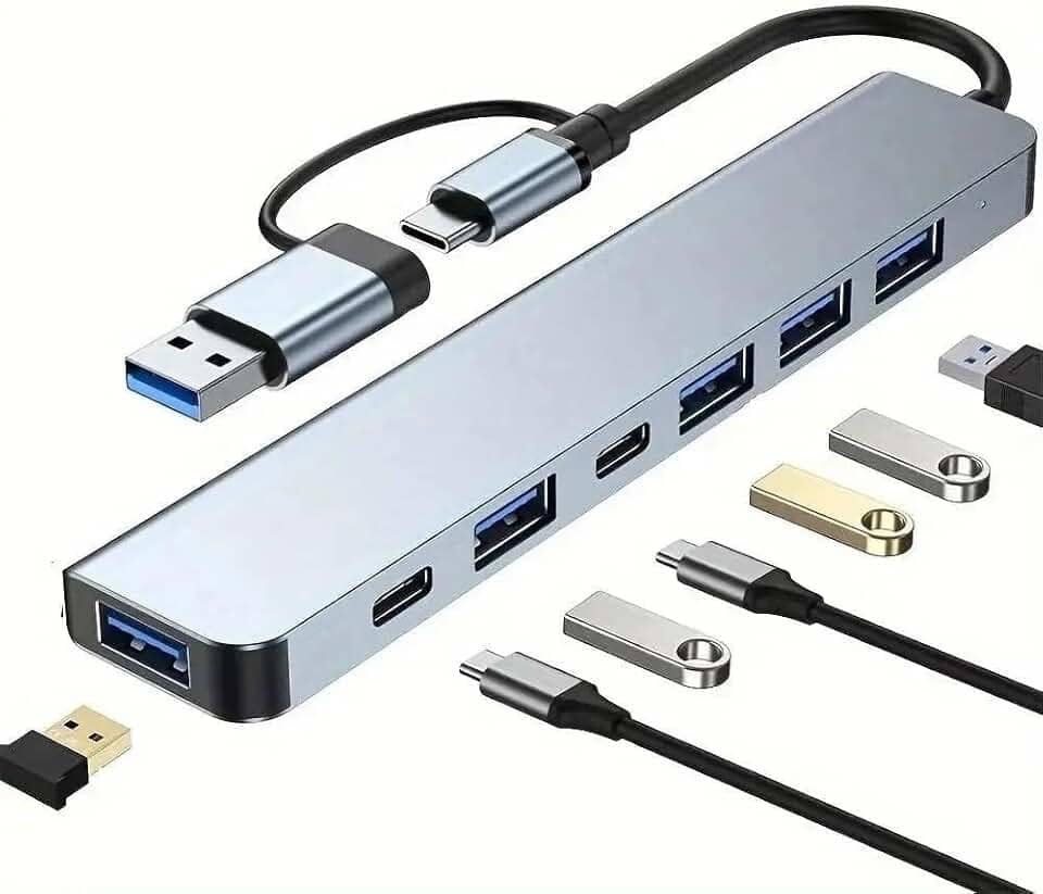 Hub USB-C e USB-A 3.0, Adaptador 7 em 2, Portátil, Veloz e Multifuncional Para Computadores, Smartphones, Notebooks, Tablets e PC