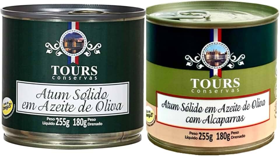 Atum Sólido Tours em Lata - Azeite de Oliva e Azeite de Oliva com Alcaparras - 2 Unidades de 255g Cada