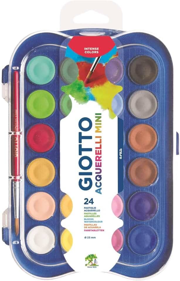 GIOTTO Acquarelli Mini, Aquarela em Estojo de Pastilhas de 23mm, 24 Cores