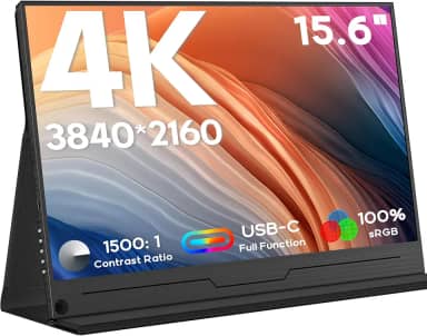 ZSCMALLS Monitor portátil 4K, 15,6 polegadas 3840 x 2160, monitor de laptop estendido, 1500:1, 100% sRGB USB-C HDMI, monitor de jogos HDR portátil com alto-falantes e inteligente para