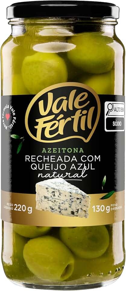 Vale Fértil Azeitona Verde Em Conserva Recheio Queijo Azul Vidro 130G