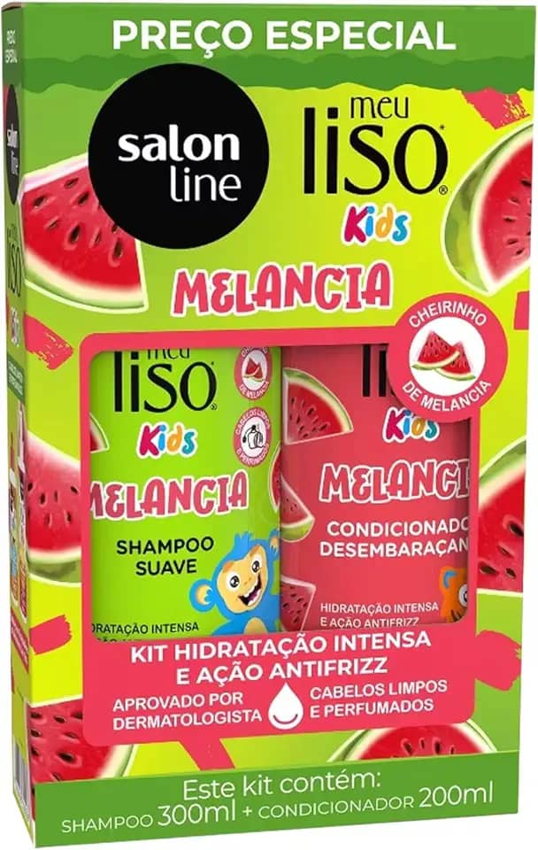 Salon Line, Kit Shampoo e Condicionador, Meu Liso Kids, Melancia, Vegano - Para Cabelos Lisos, 2 Unidades
