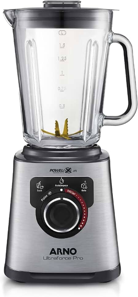 Liquidificador Arno Ultraforce Pro 1100W LN93, com App de Receitas, 6 Lâminas Powelix Life, Jarra de Vidro 2L, Resistente a Choque Térmico e Corpo Inox, Tecnologia Limpa Fácil, 220V