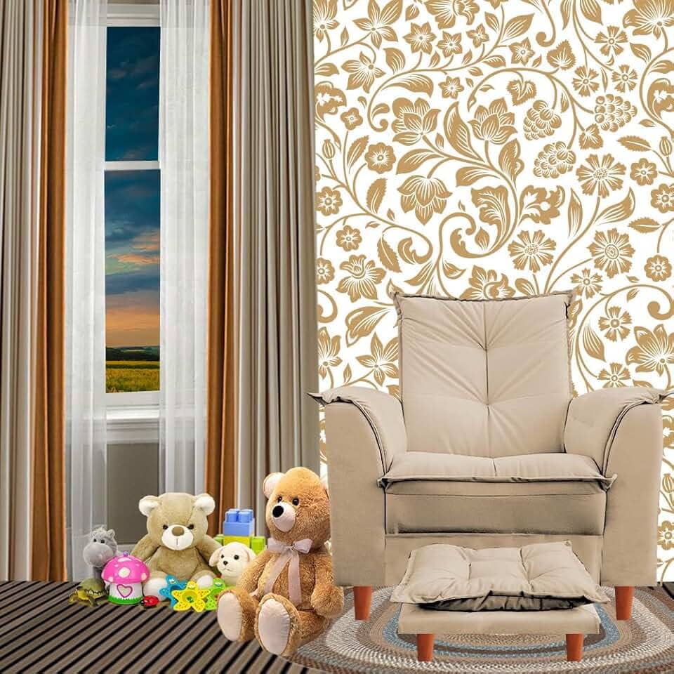 Poltrona De Amamentação Nicole Com Puff Suede Capuccino