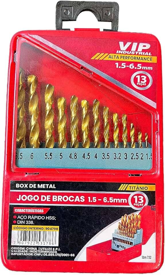 Kit Jogo Brocas HSS Titânio 13 Peças 1,5 a 6,5mm em Aço Rápido para Furadeira Perfuração em Metal Madeira Plástico