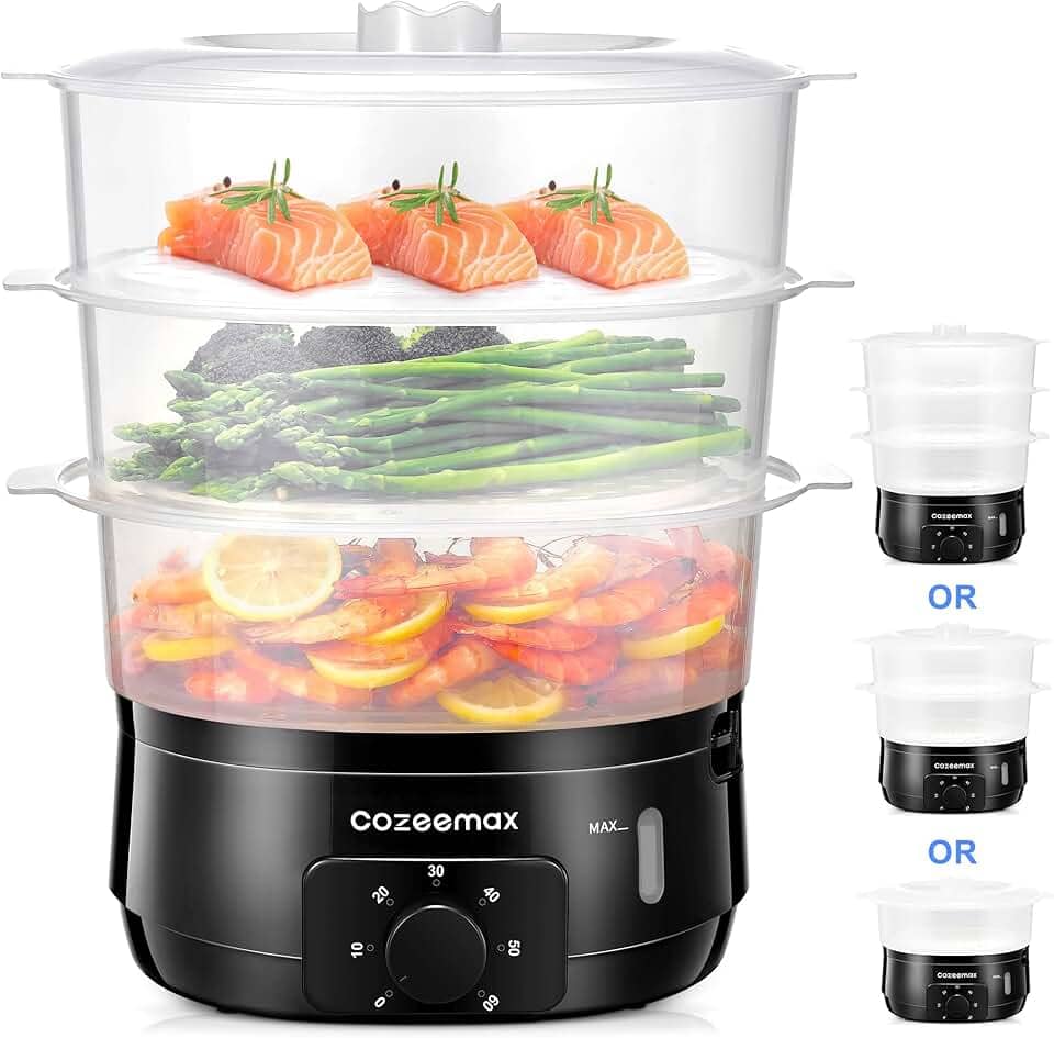 Vaporizador Elétrico De Alimentos De 13,7 Qt Para Cozinhar, Vaporizador De Vegetais Com 3 Níveis, Cestos Sem Bpa, Cozimento Rápido Simultâneo De 800 W, Temporizador De 60 Minutos, Ideal Par