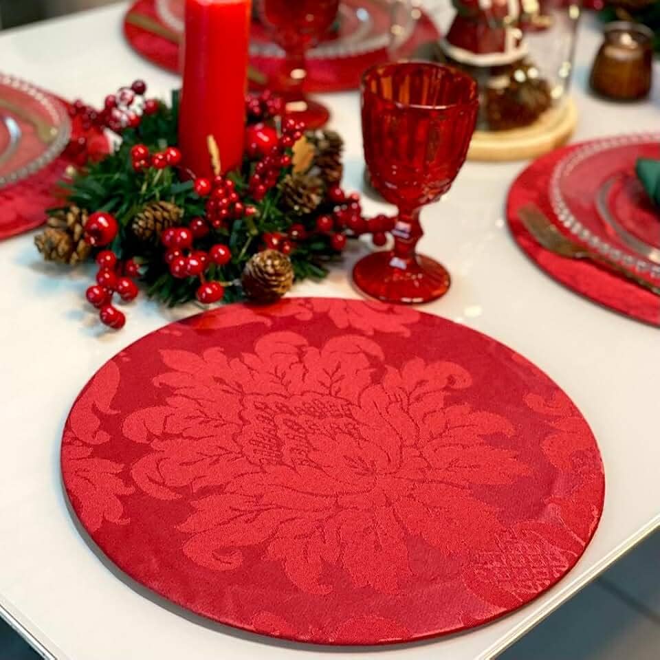 Genérico Kit Capas de Sousplat 35cm de Natal Natalina 6 Lugares (12 Vermelho medalhão)