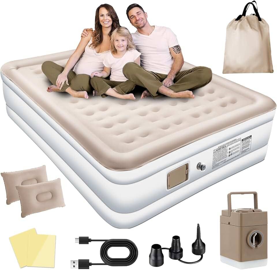 Colchão Inflável de ar Queen Double High, 2025 NEW Actualizar a Qualidade, com Bomba Rápida Inflação/Deflação, Terno Comfort, Camping, Viagem, Portátil Impermeável