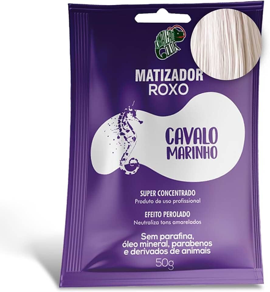 KAMALEÃO COLOR Matizador Roxo Cavalo Marinho - Neutralizador de Tons Amarelados - Efeito Perolado - Para Cabelos Loiros Platinados - Sachê 50g