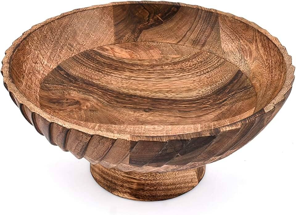 Samhita Tigela de salada com pedestal de madeira de manga para saladas, frutas e lanches | Presente para amantes de cozinha e decoração de casa (25,4 cm x 25,5 cm x 12 cm)