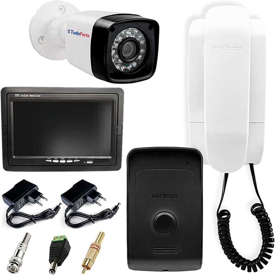 Kit Porteiro Intelbras IPR 1010 + Câmera Full HD 1080p 2MP Bullet 20 Metros + Tela Monitor 7 polegadas LCD Colorido
