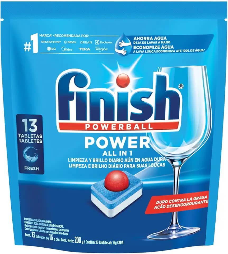 Finish Powerball Detergente para Lava Louças em Tabletes e Secante, 13 Tabletes