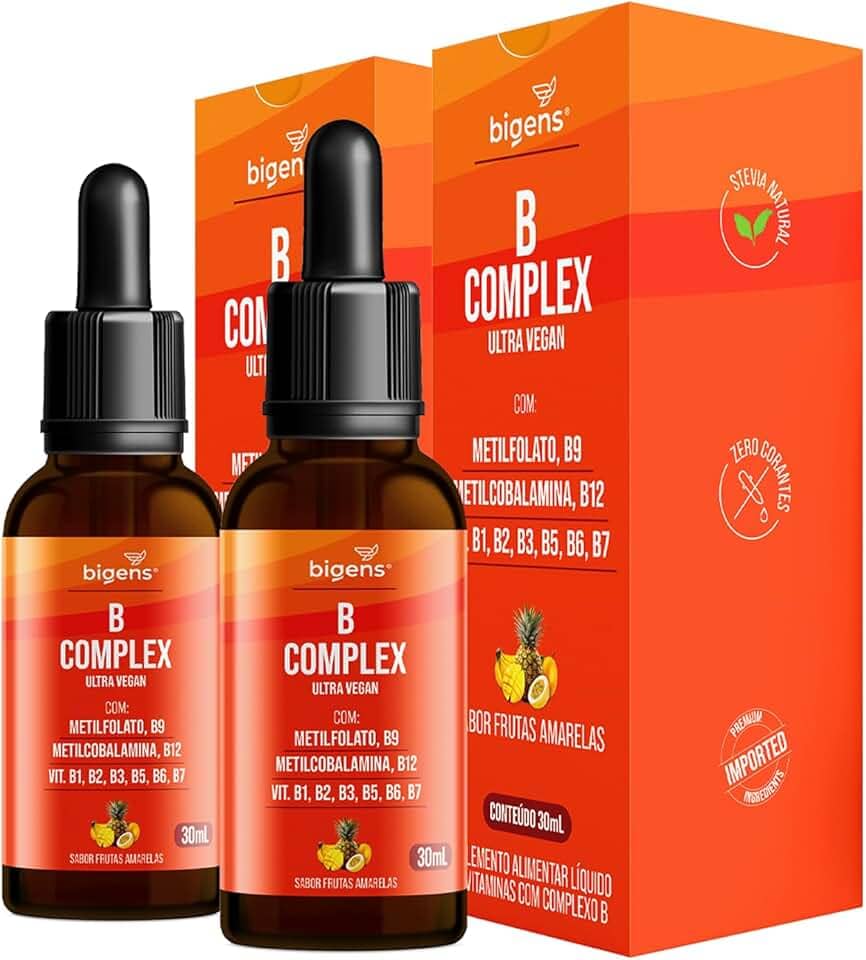B Complex Ultra Vegan, Vitaminas do Complexo B em Gotas, Sabor Frutas Amarelas, 30ml, Bigens (Kit 2)