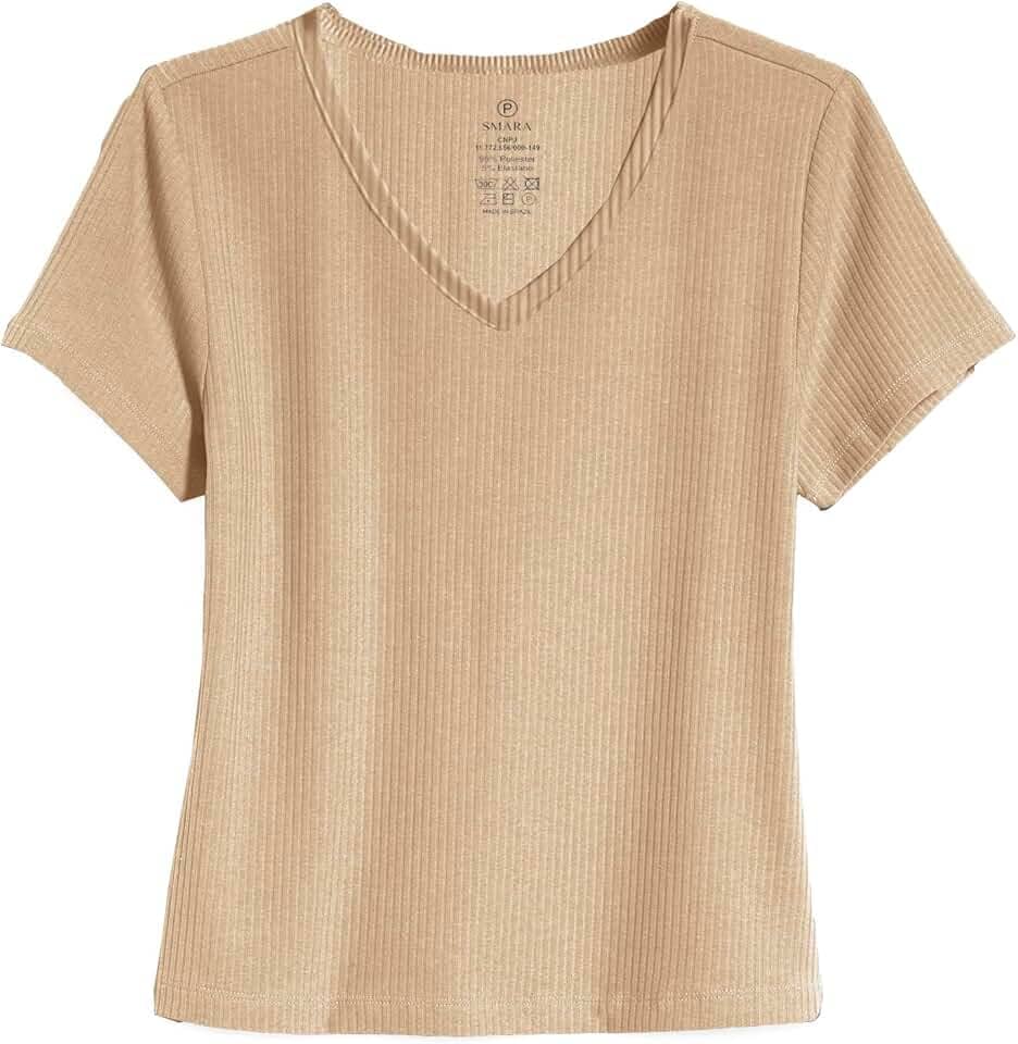 Blusa Blusinha Feminina T Shirt Canelada Manga Curta Gola V