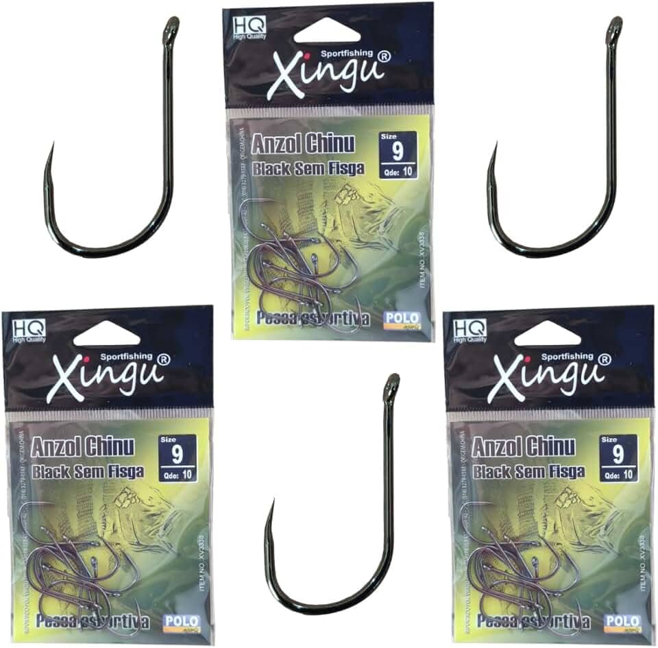 Kit 30 Anzol Pesca Pesqueiro sem Farpa Liso Chinu Black Tamanho Numero 9