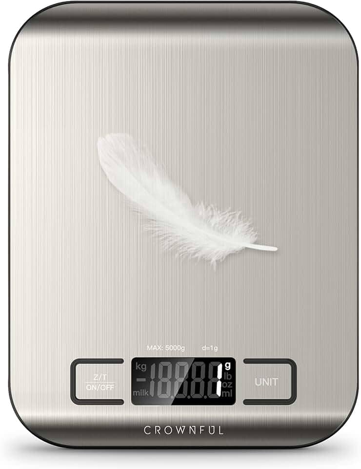 CROWNFUL Balança de alimentos, balança digital de cozinha de 5 kg, peso onças e gramas para cozinhar e assar, 6 unidades com função de tara (bateria incluída)