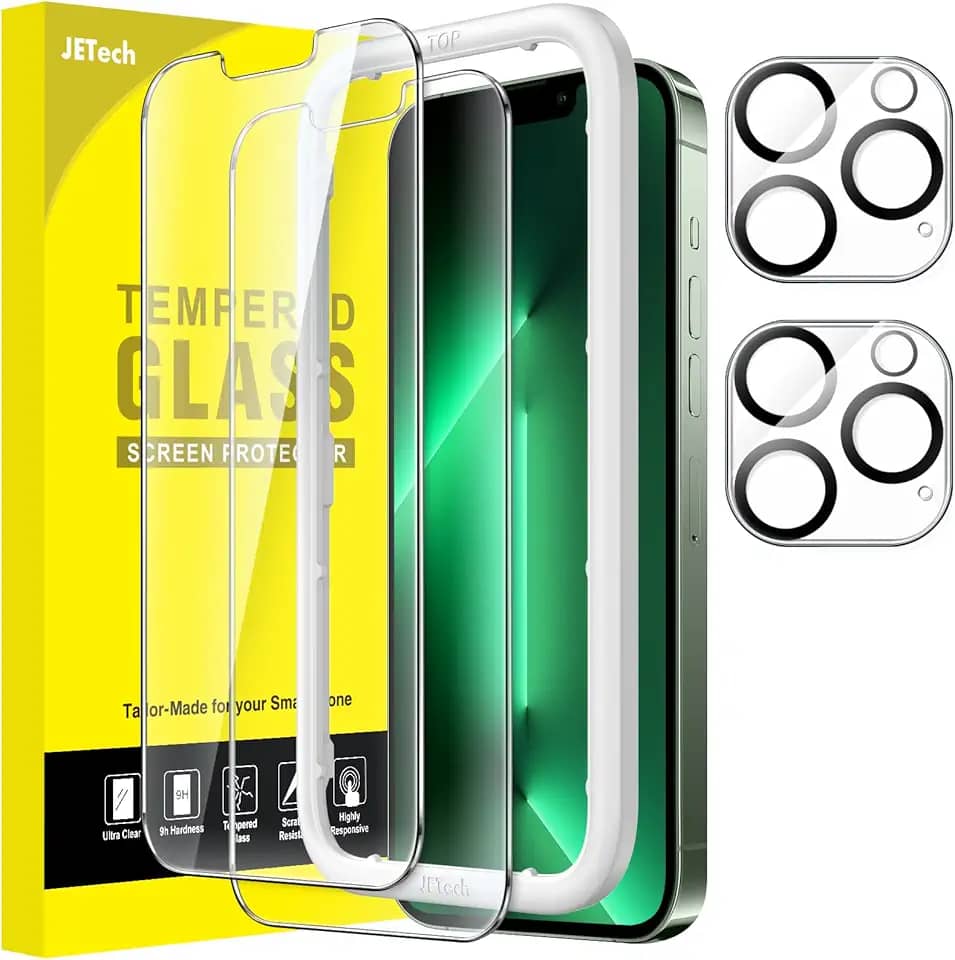 JETech Película de Vidro Temperado para iPhone 13 Pro Max 6,7 Polegadas com Protetor Lente Câmera, Ferramenta, Protetor de Tela, 2 Pacotes Cada