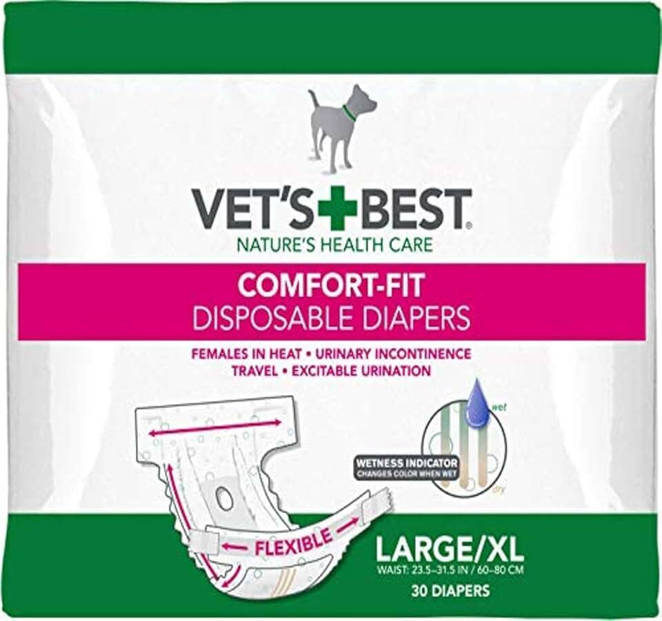 Vet's Best Fraldas para cães Comfort Fit – Fraldas descartáveis para cães fêmeas – Absorventes com ajuste à prova de vazamento – Grande/GG, 30 unidades