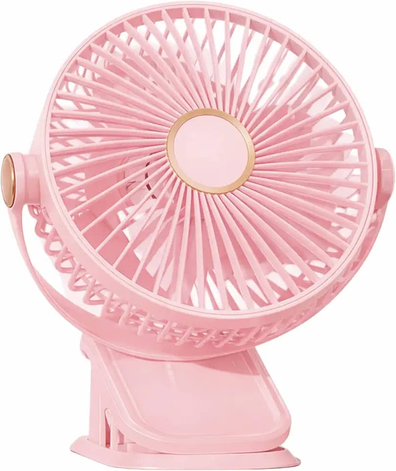 Ventilador de Mesa Portátil USB 3 em 1 Recarregável com LED, 5 Velocidades, 360° e Silencioso Para Escritório, Home Office, Quarto e Viagens (Rosa)