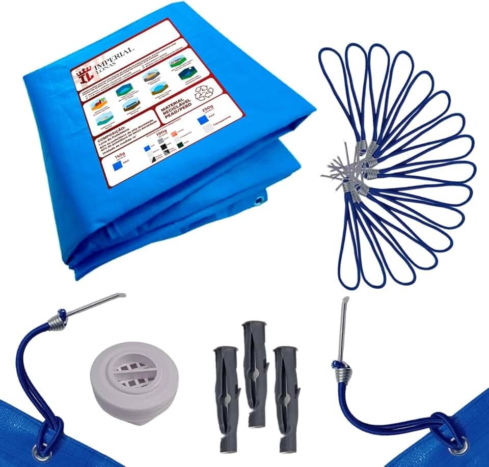Capa de Piscina 4,5x2,5m 400 Micras, Azul, Retangular, Com Kit de Instalação Completo