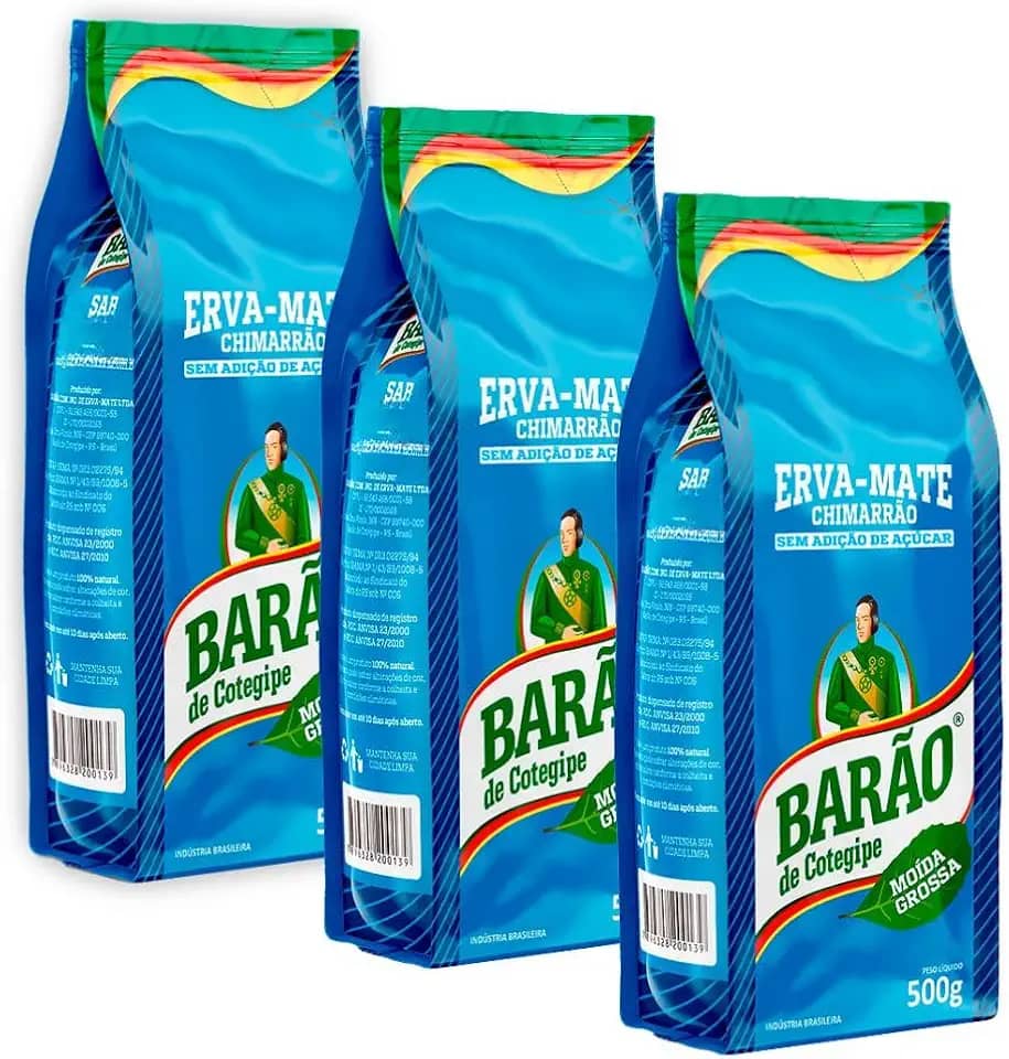 Barão de Cotegipe, Kit 3 Erva Mate Moída Grossa 80% Folhas 500g cada Barão