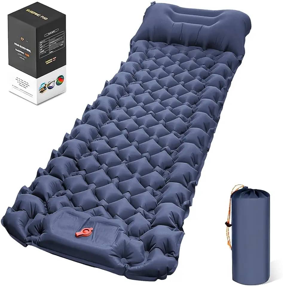 Colchão Inflável Solteiro, Colchonete Camping de Ar Inflável Tipo Push, Colchão Camping de Acampamento à Prova D'água e de Umidade,190 * 60cm