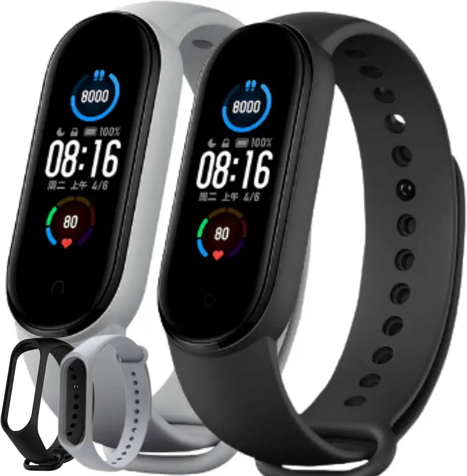 Pulseira para MI Band 5 6 e 7 em Silicone Uma Preta e Outra Cinza Band Silicone Resistente e Duravél