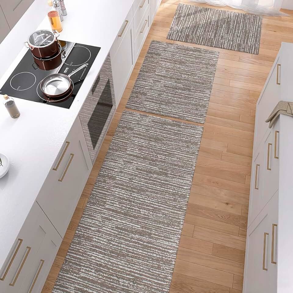 Kit 3 Peças Tapete de Cozinha Antiderrapante Passadeira Capacho Rústico Mesclado Marrom/Caramelo Jacquard