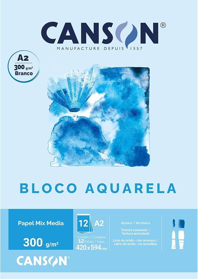 Bloco Aquarela A2 300g/m², Canson, 66667182, 12 Folhas