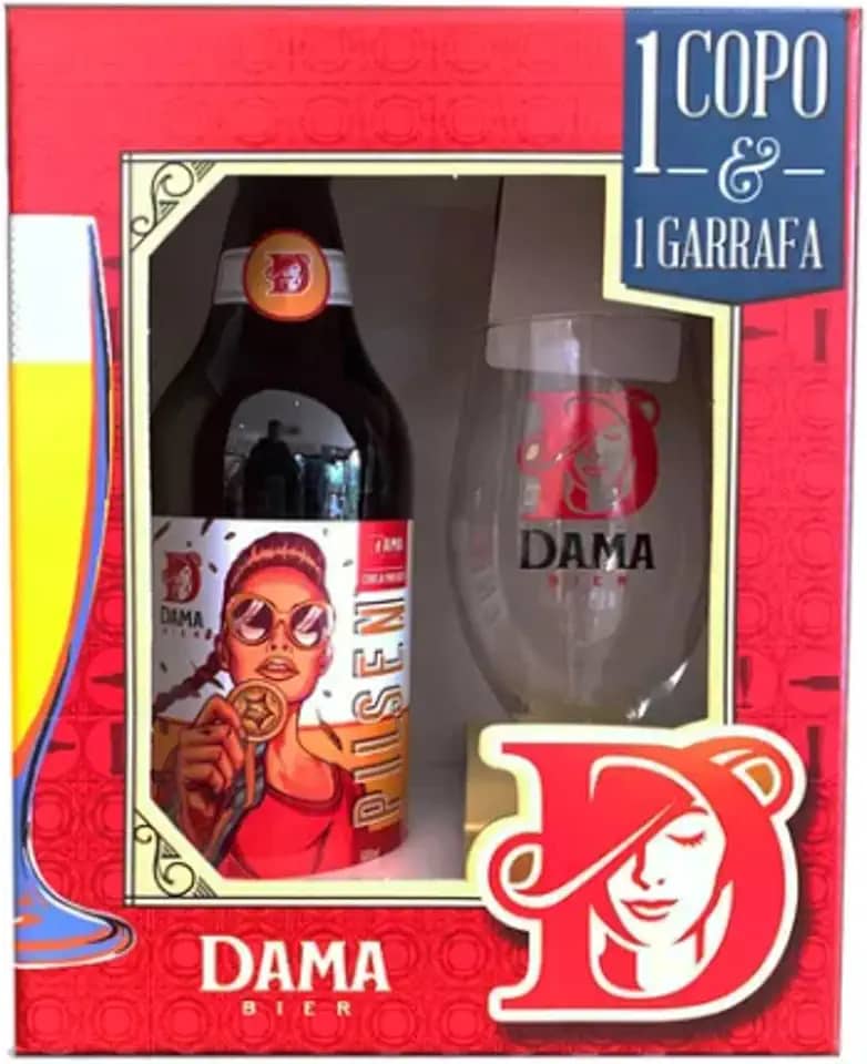 Cerveja Dama Bier 01 Garrafa Pilsen 600 ml com Copo (Kits)