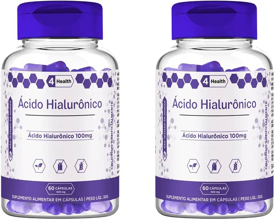 Acido Hialuronico 100mg 60 capsulas - 4 Health - Kit 2 POTES