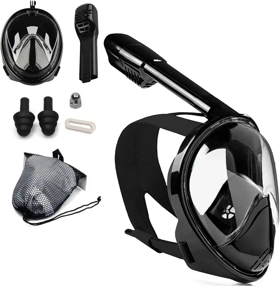 Máscara de Snorkel Full Face com Suporte para GoPro, Kit Completo 180° Visão Panorâmica, Antivapor e Antivazamento, Para Homens e Mulheres