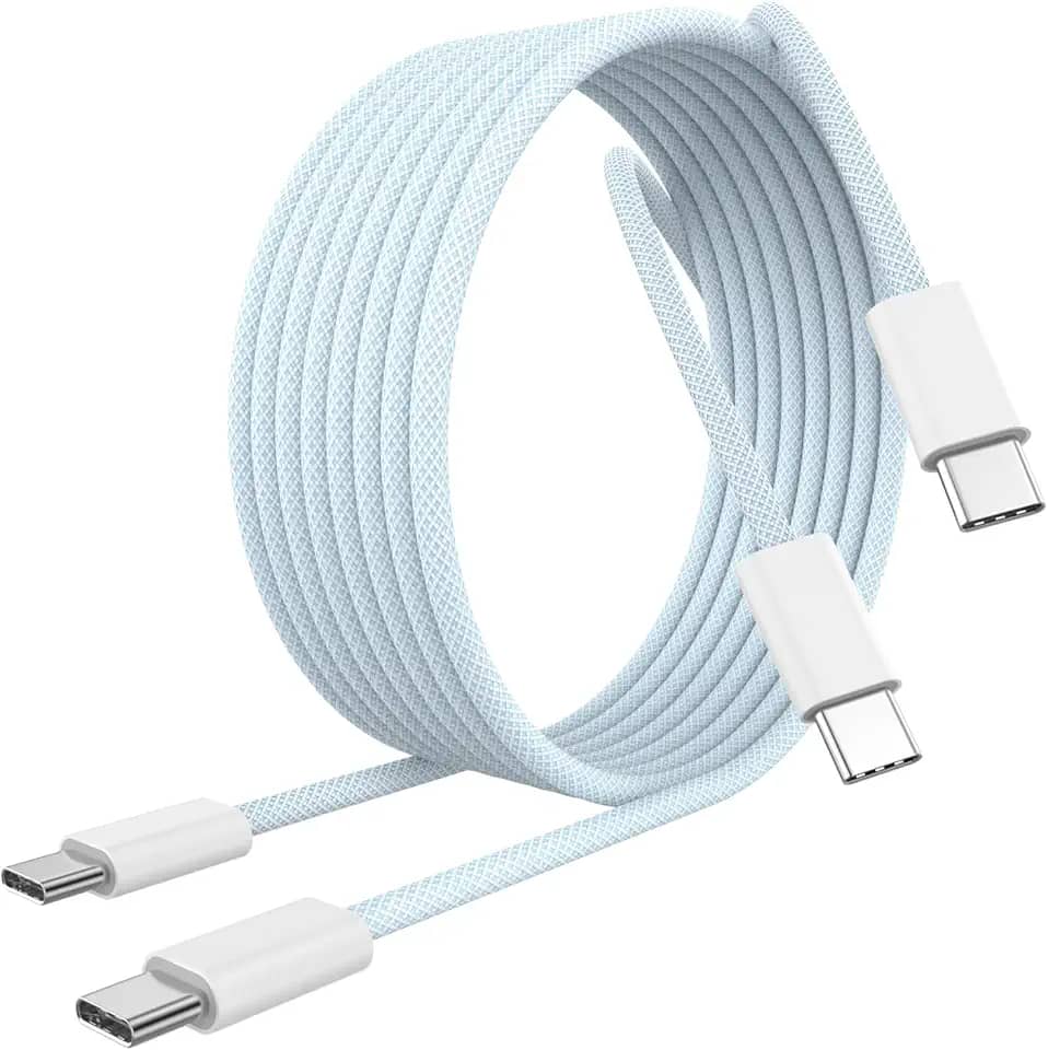 [Certificado MFi] Cabo de carregamento USB C para USB C para iPhone 16/16 Plus/16 Pro/16 Pro Max/15/15 Plus/15 Pro/15 Pro Max/Galaxy/Pixel, pacote com 2 cabos de carregamento 60W tecido para iPhone 16