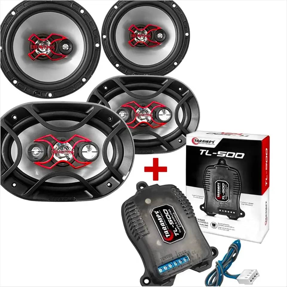Kit Som Automotivo Completo 4 Alto Falantes Bravox, 6 e 6x9 Polegadas, 240 Watts Rms + Módulo Taramps TL500, 2 Canais, 45 Watts Para Portas Dianteiras e Tampão Carro