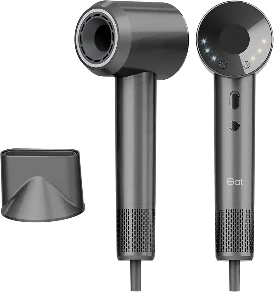 Gat Secador de Cabelo de Alta Velocidade com Íons Negativos, Alta Potência para Secagem Rápida, Controle Inteligente de Temperatura, 3 Níveis de Velocidade, Anti-Frizz, Leve e Portátil, com Bico Concentrador, Ideal para Uso Doméstico e Viagens (PRETO, 220V)