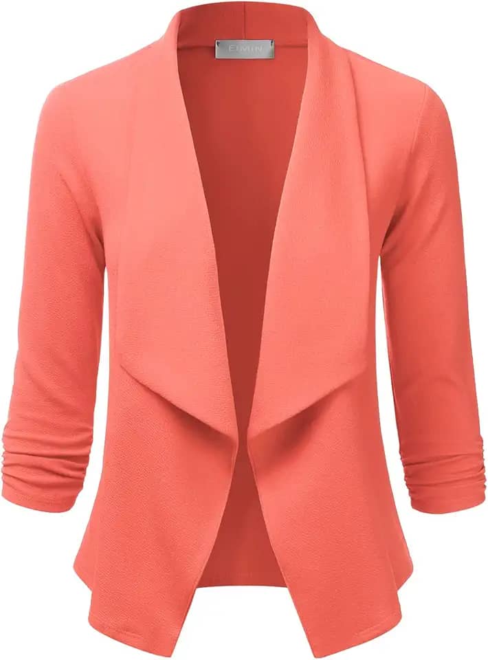 Blazer feminino de manga 3/4 aberto na frente para trabalho cardigã (P-3GG)